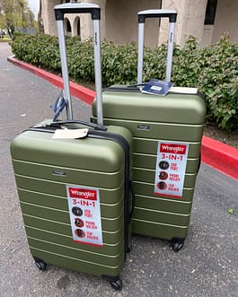 2-piece Wrangler Green Luggage set with USB port and cup holders