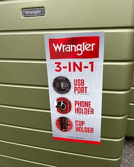 2-piece Wrangler Green Luggage set with USB port and cup holders